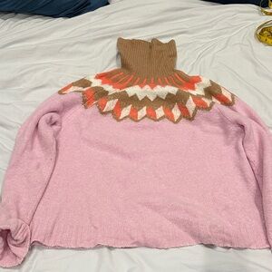 J. Crew Pink and Brown Turtleneck Sweater